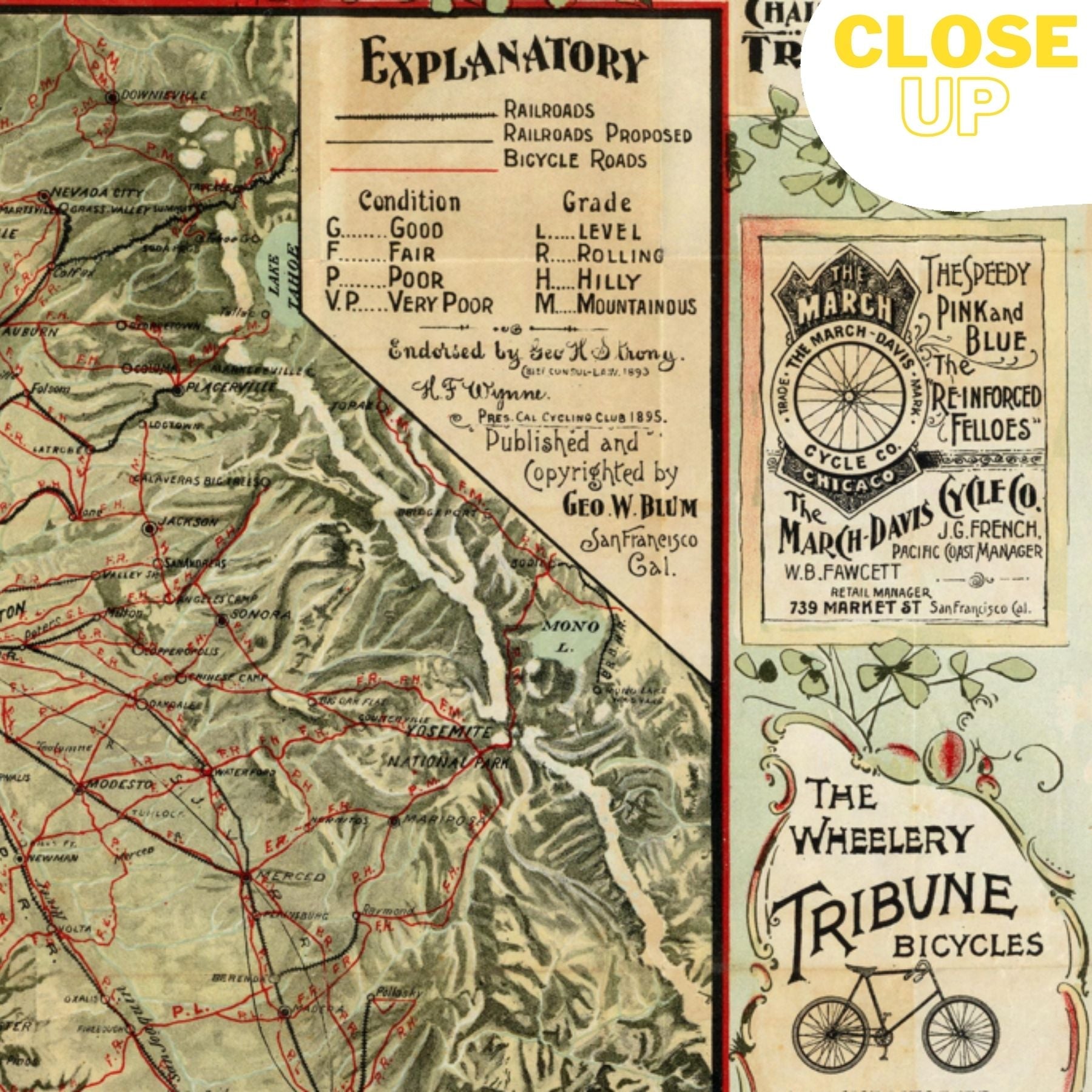 Map of CALIFORNIA Roads for Cyclers Wooden Puzzle | Vintage art | Cyclers' Guide