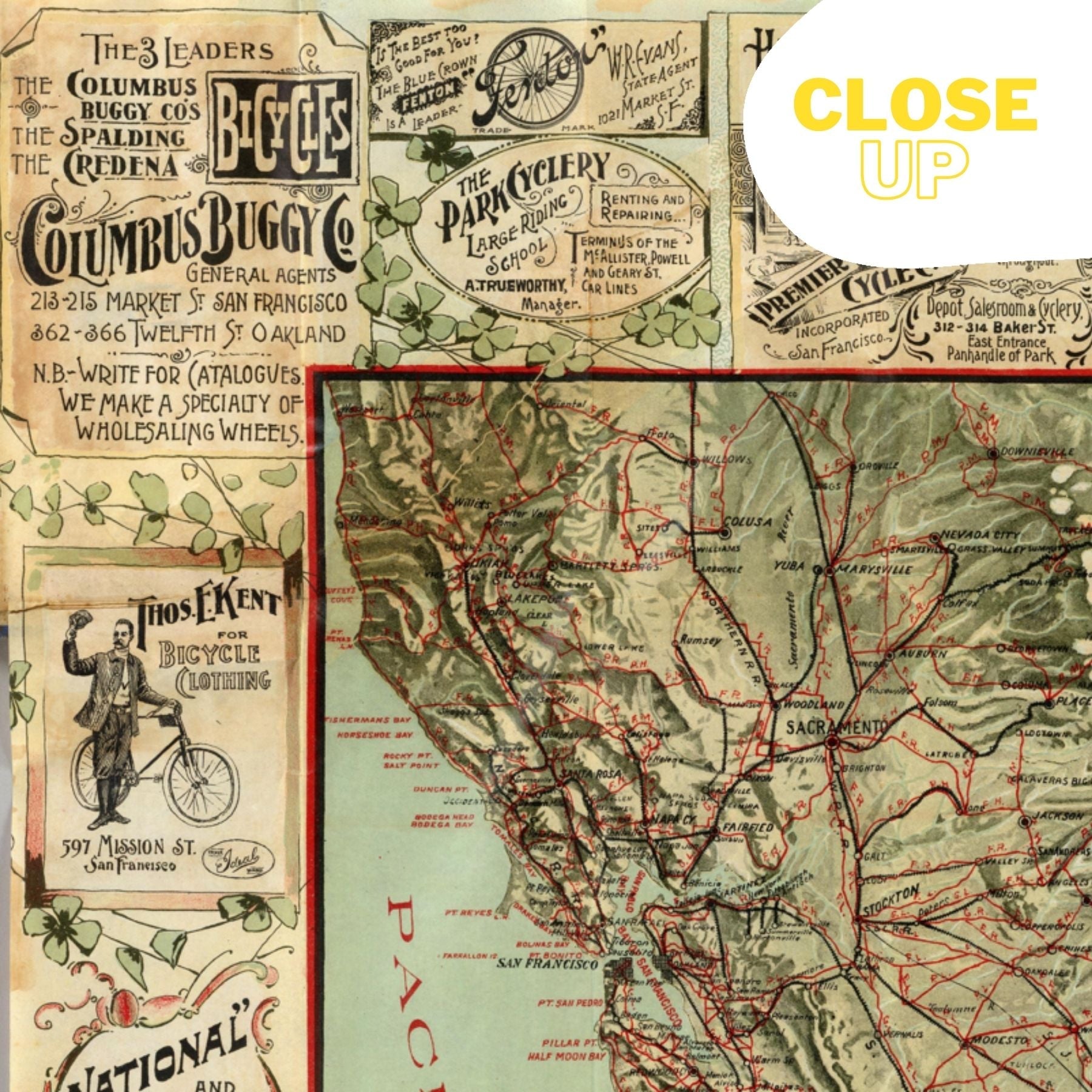 Map of CALIFORNIA Roads for Cyclers Wooden Puzzle | Vintage art | Cyclers' Guide