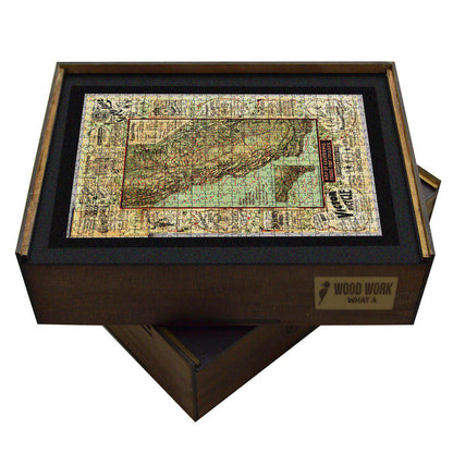 Collectible wooden puzzle of a vintage pictorial map of California for cyclists, featuring roads, trails, and landmarks. Retro style map for travel and adventure.