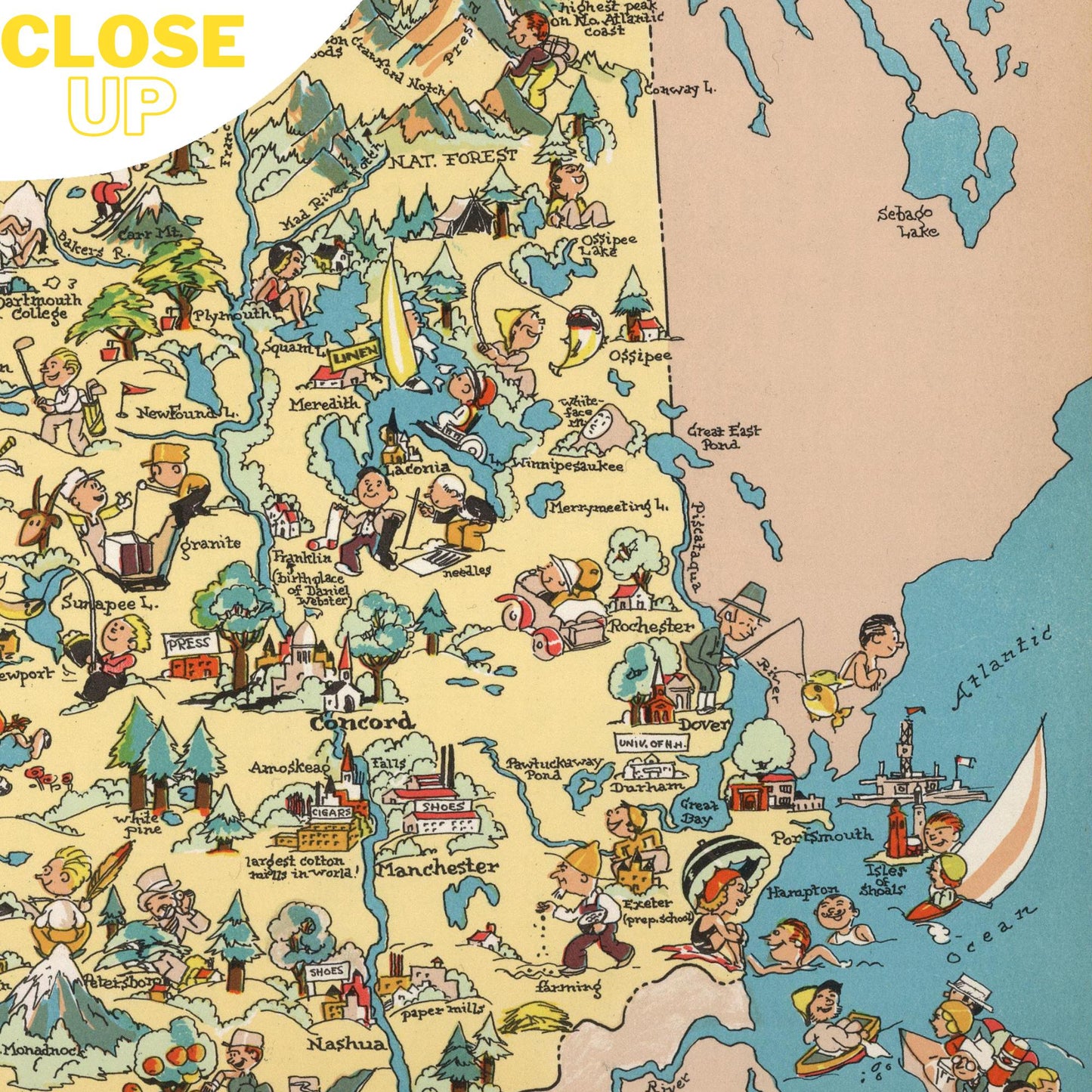 NEW HAMPSHIRE Wooden Puzzle | Vintage Pictorial Map | Adult Jigsaw Puzzles