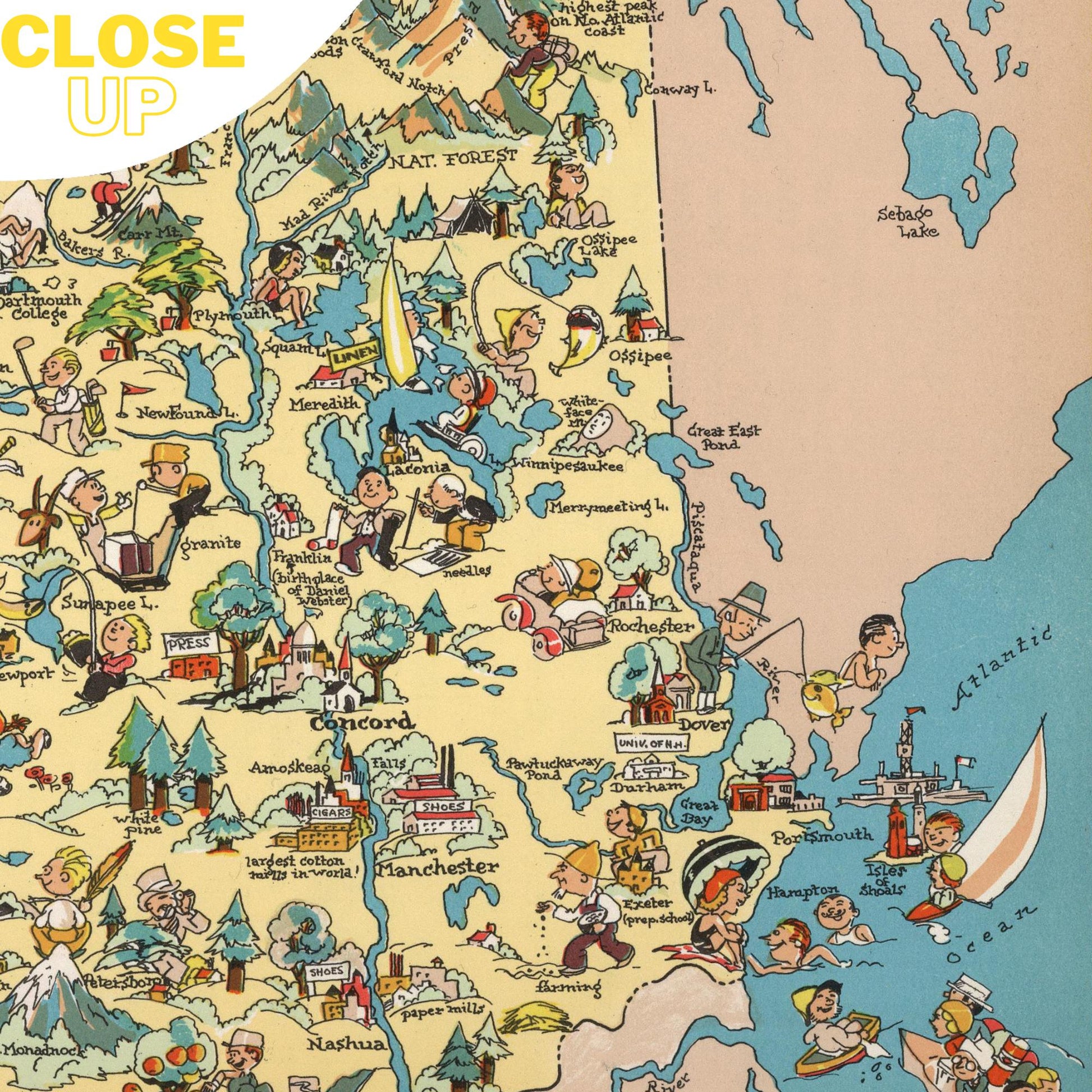 NEW HAMPSHIRE Wooden Puzzle | Vintage Pictorial Map | Adult Jigsaw Puzzles