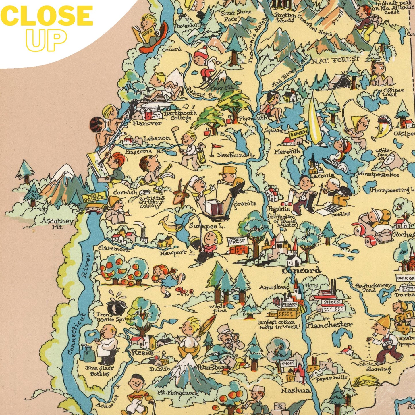 NEW HAMPSHIRE Wooden Puzzle | Vintage Pictorial Map | Adult Jigsaw Puzzles
