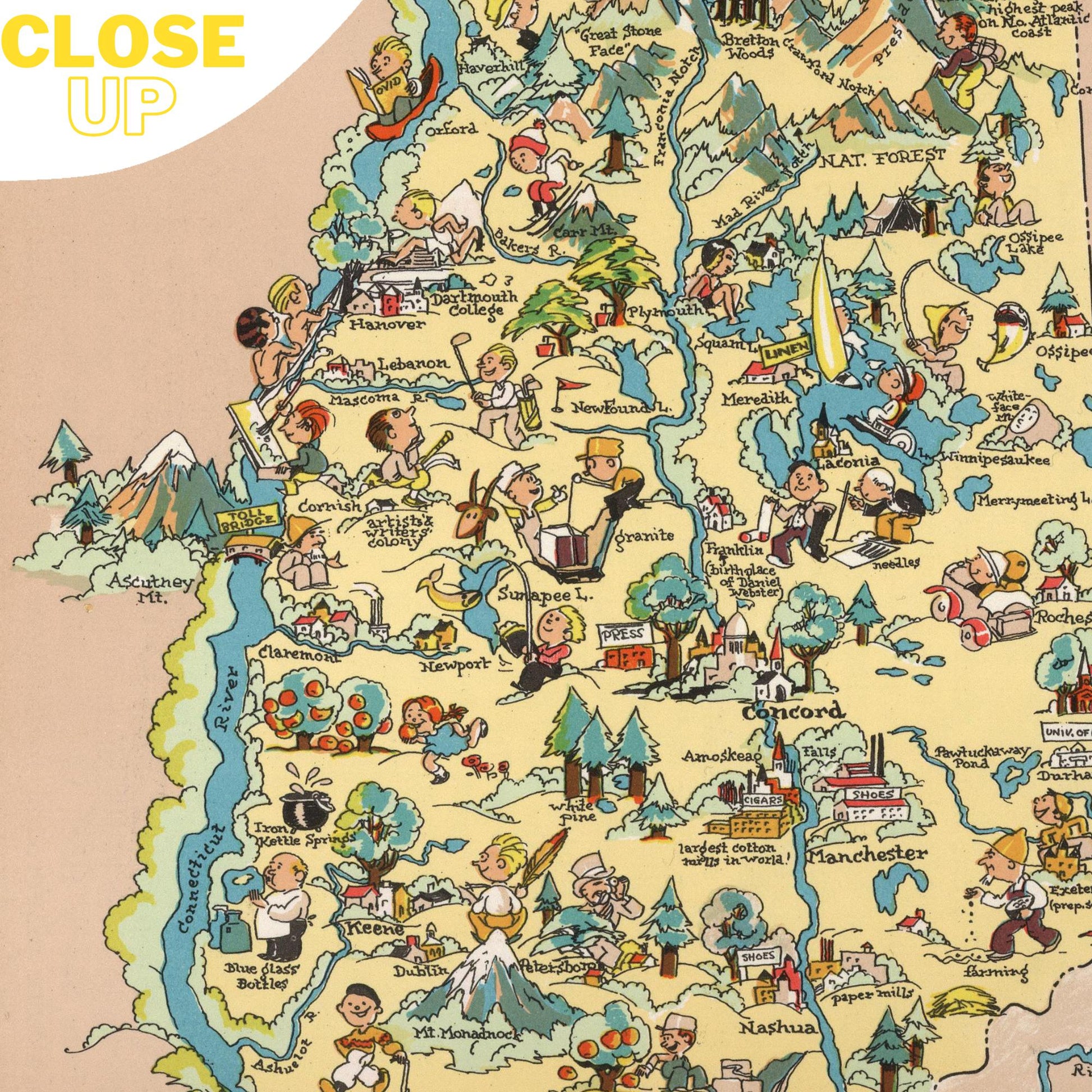 NEW HAMPSHIRE Wooden Puzzle | Vintage Pictorial Map | Adult Jigsaw Puzzles