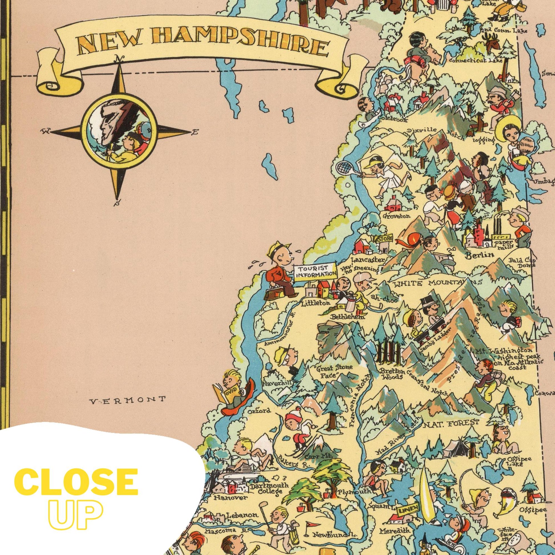 NEW HAMPSHIRE Wooden Puzzle | Vintage Pictorial Map | Adult Jigsaw Puzzles