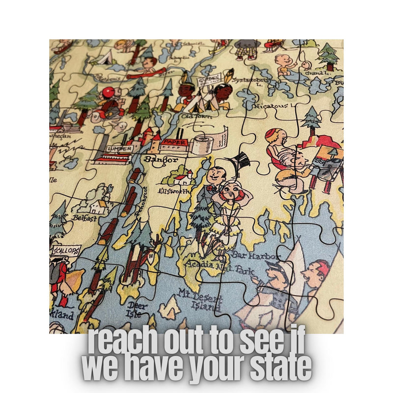 Antique MAINE State Map | Wooden Puzzle | Adult Jigsaw | Unique gifts | Map Collector gifts