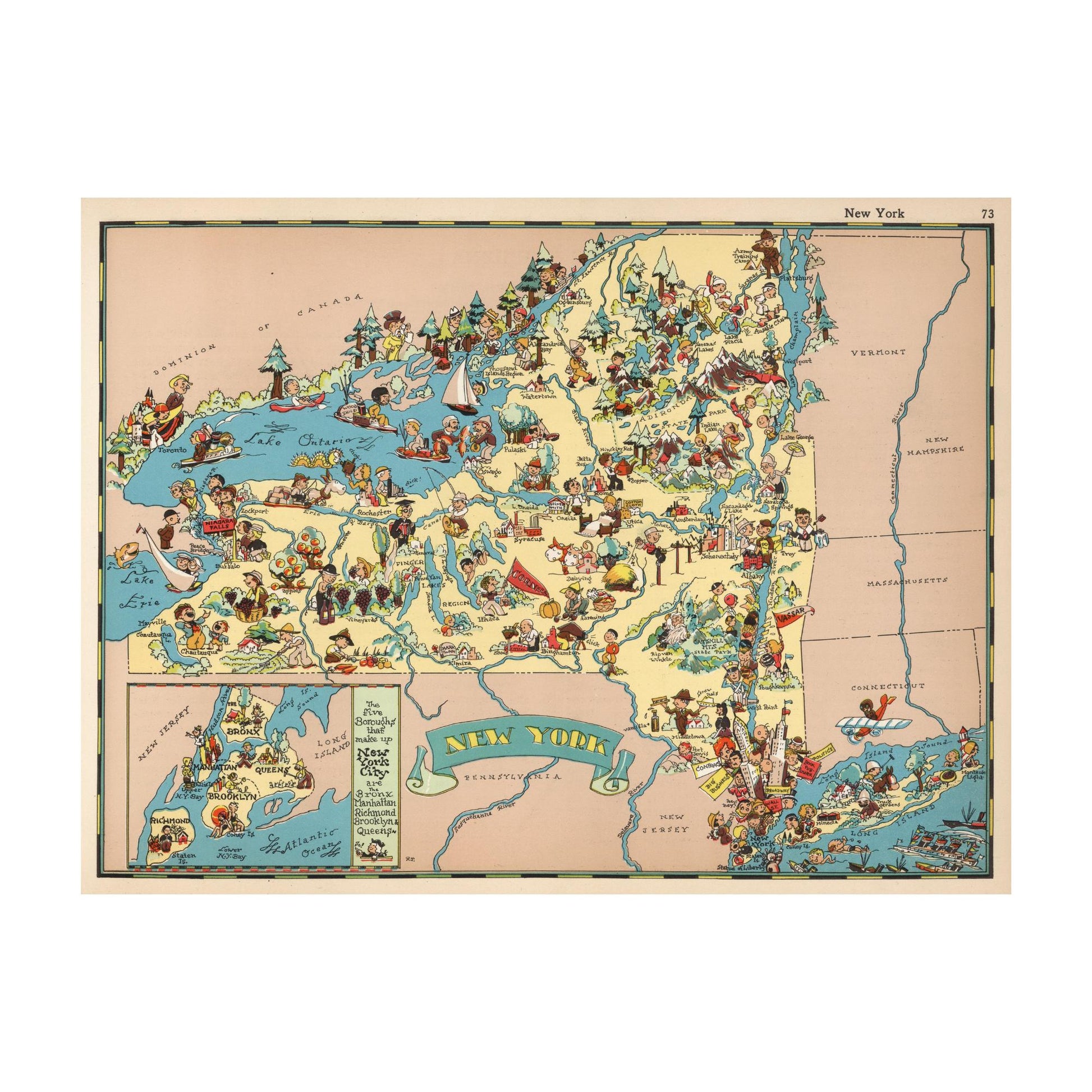 NEW YORK State Wooden Puzzle | Vintage Pictorial Map | Adult Jigsaw Puzzles