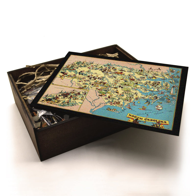 NORTH CAROLINA Wooden Puzzle | Vintage Pictorial Map | Adult Jigsaw Puzzles