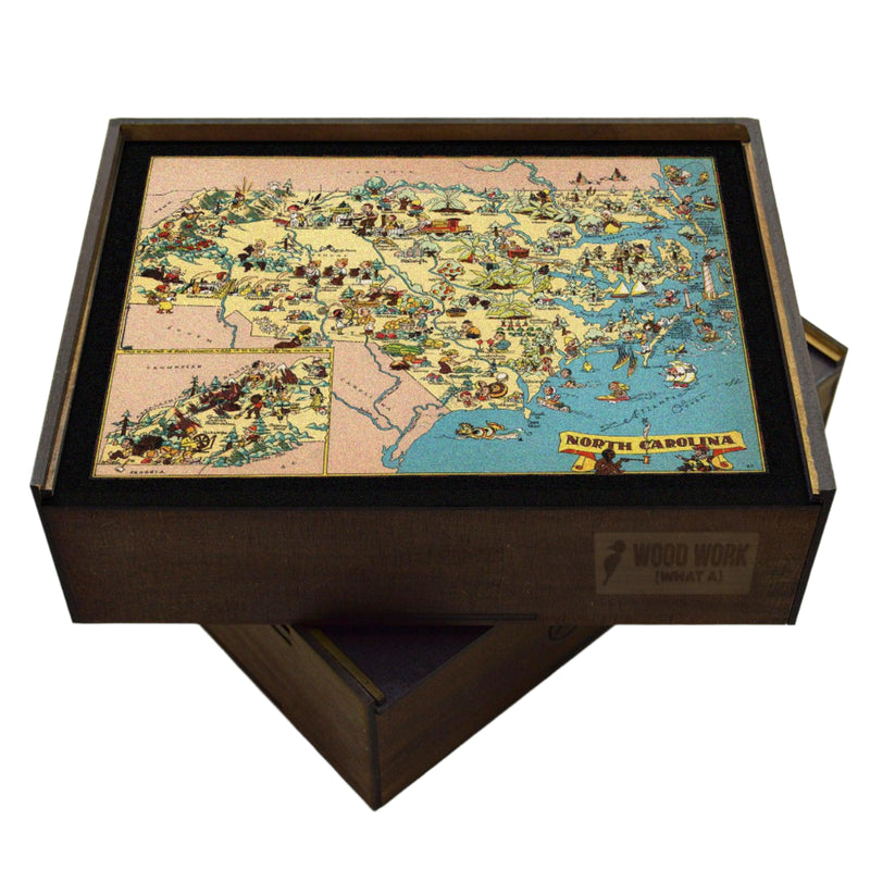 NORTH CAROLINA Wooden Puzzle | Vintage Pictorial Map | Adult Jigsaw Puzzles