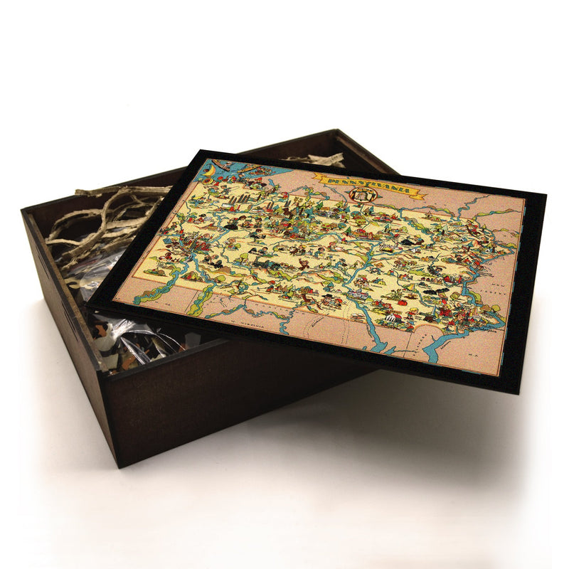 PENNSYLVANIA Wooden Puzzle | Vintage Pictorial Map | Adult Jigsaw Puzzles