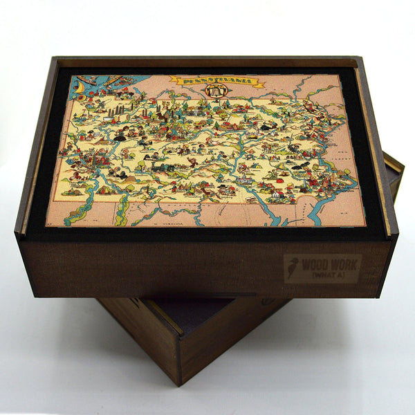 PENNSYLVANIA Wooden Puzzle | Vintage Pictorial Map | Adult Jigsaw Puzzles