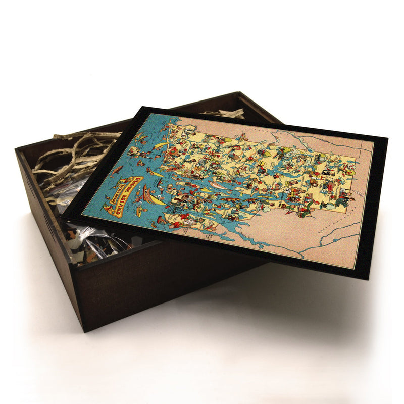RHODE ISLAND Wooden Puzzle | Vintage Pictorial Map | Adult Jigsaw Puzzles
