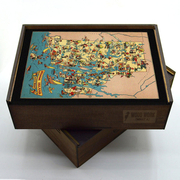 RHODE ISLAND Wooden Puzzle | Vintage Pictorial Map | Adult Jigsaw Puzzles