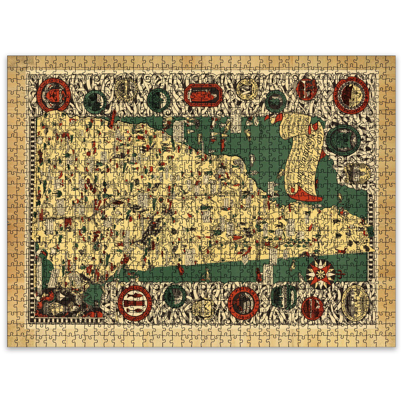 Vintage Map of NEW HAMPSHIRE Wooden Puzzle | Vintage art | Pictorial Map