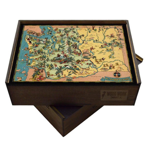 WASHINGTON Wooden Puzzle | Vintage Pictorial Map | Adult Jigsaw Puzzles