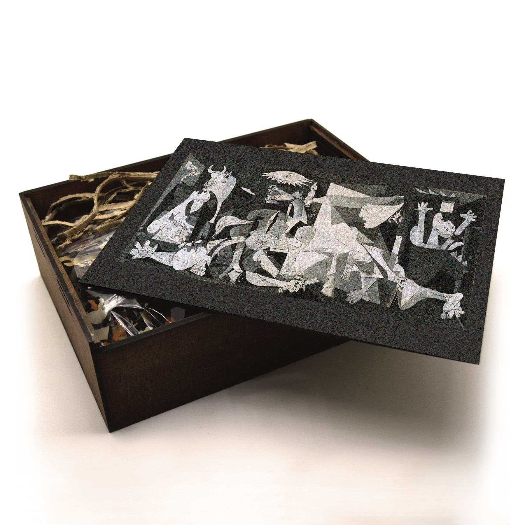 High-quality wooden jigsaw puzzle featuring Pablo Picasso’s Guernica, meticulously crafted with eco-friendly wood composite. A collectible puzzle for art lovers, available in multiple sizes.
