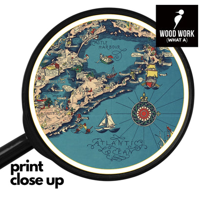 close up of a Vintage BERMUDA Islands Pictorial Map made into a wooden jigsaw puzzle