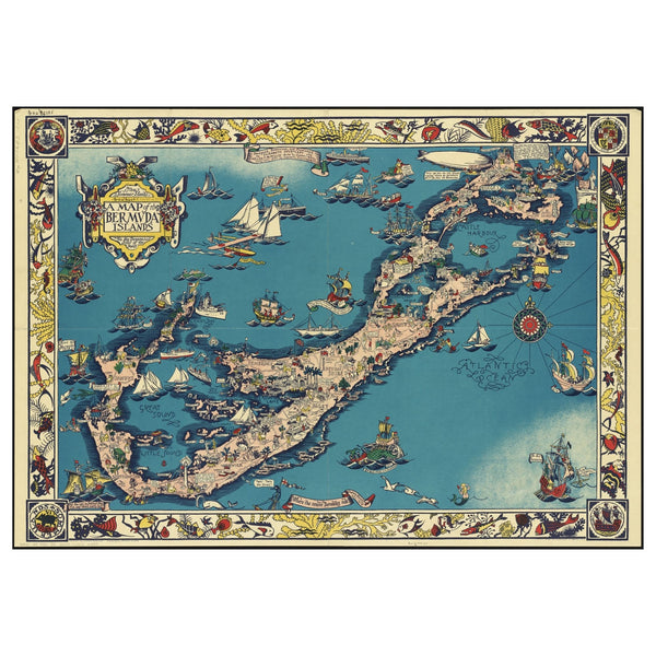 Vintage BERMUDA Islands Pictorial Map | Wooden Puzzle | Adult Jigsaw | Map Collector gift