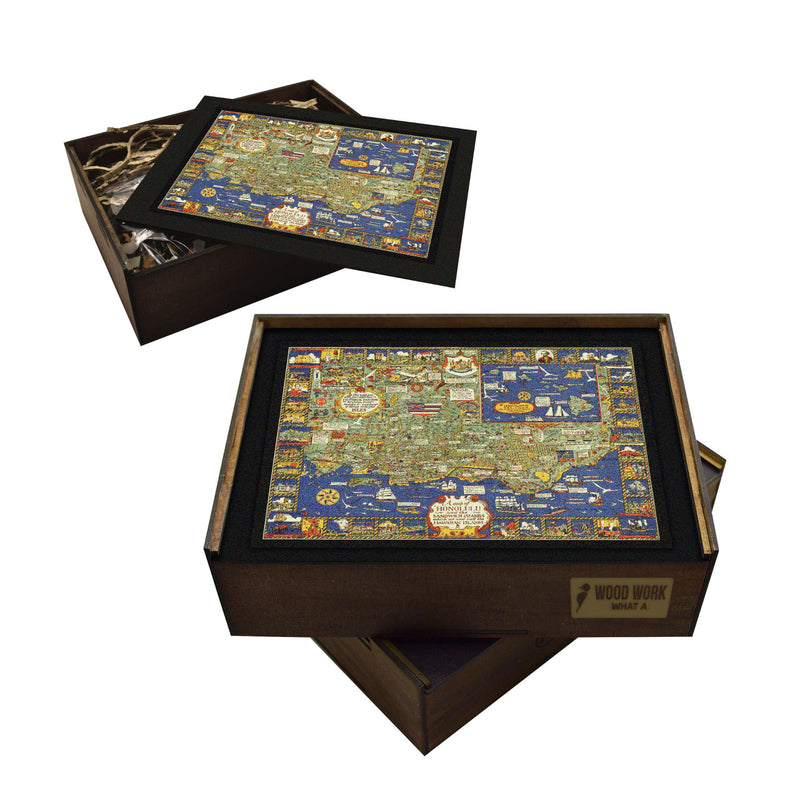 HAWAII Islands Wooden Puzzle | HONOLULU Pictorial Map | Adult Jigsaw Puzzles