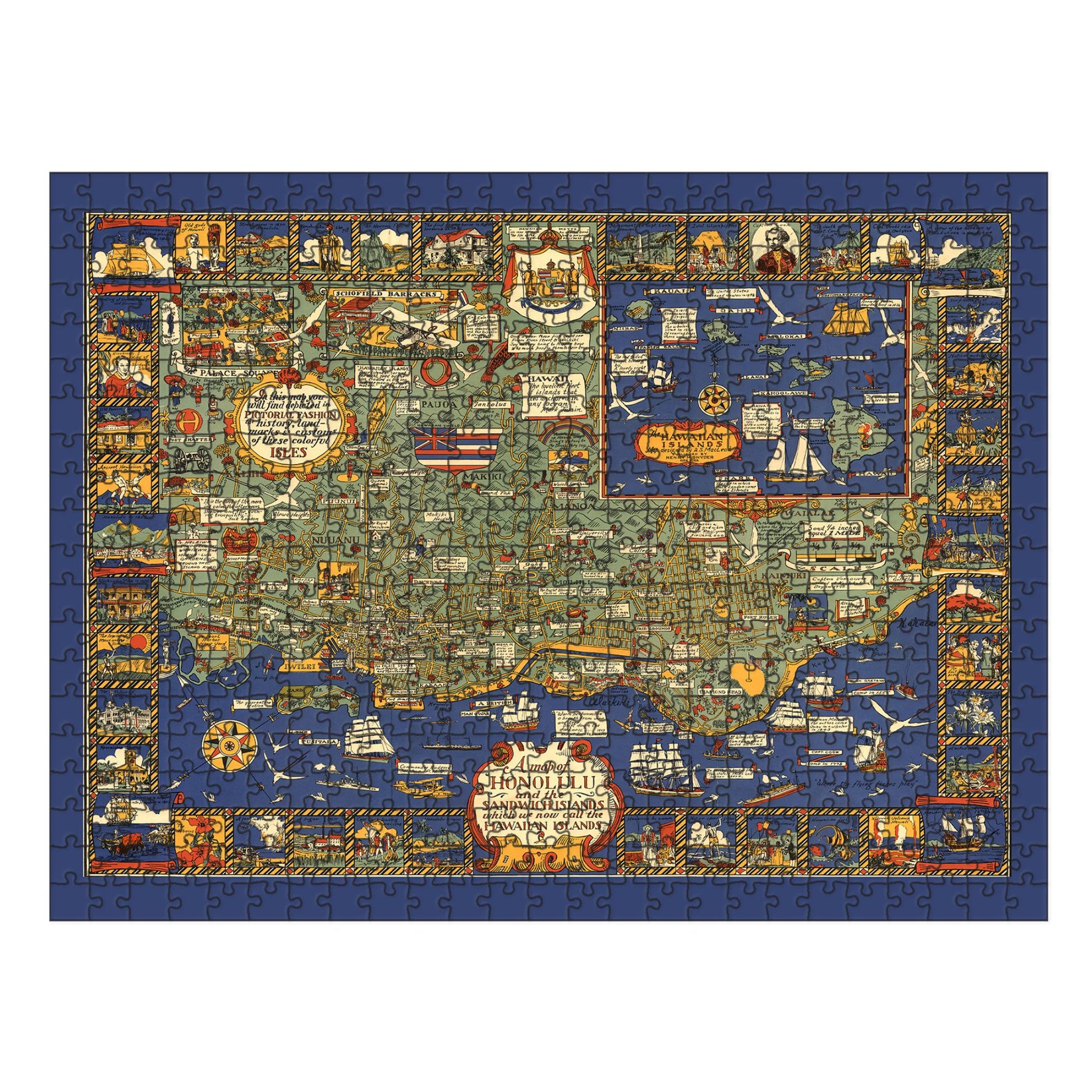 HAWAII Islands Wooden Puzzle | HONOLULU Pictorial Map | Adult Jigsaw Puzzles