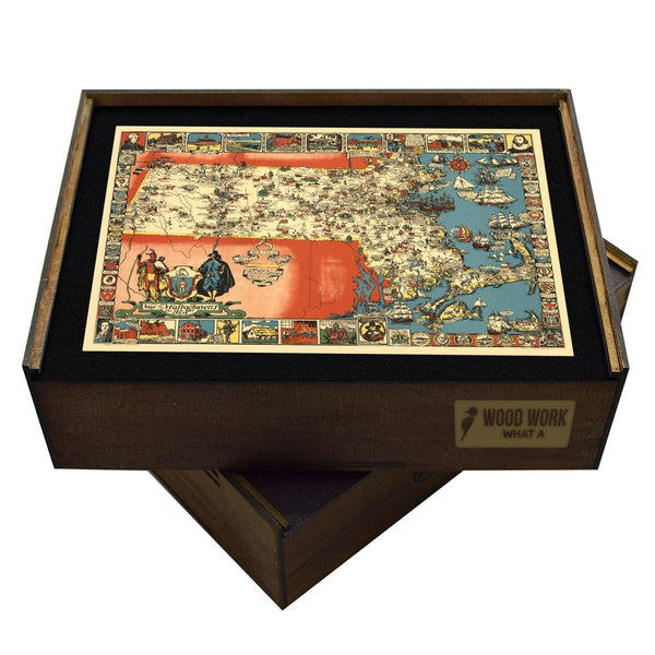 Antique MASSACHUSETTS Map | Wooden Puzzle | Adult Jigsaw | Map Collector gift
